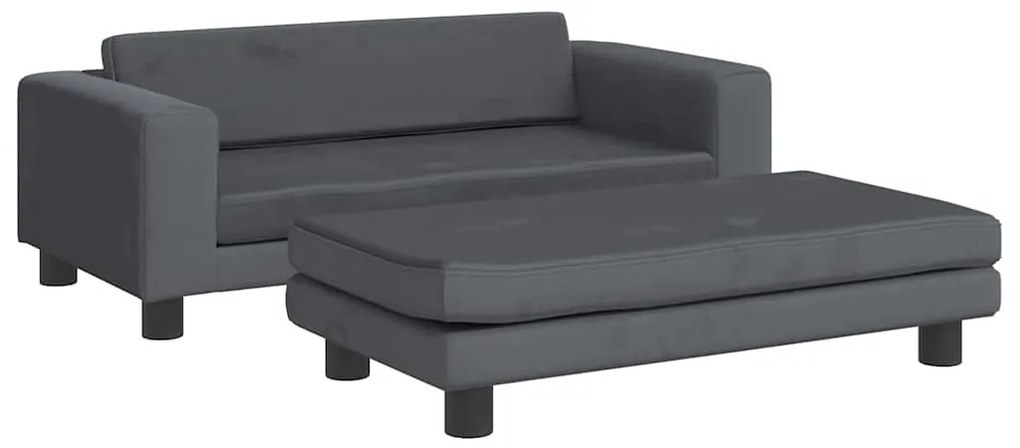3196409 vidaXL Детски диван с табуретка за крака Тъмносив 100x50x30 см кадифе