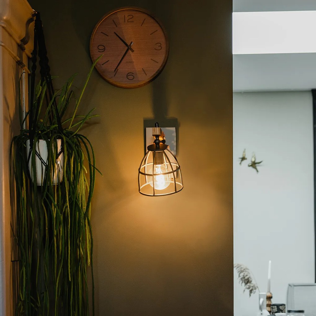 Интелигентна стенна лампа тъмно сива с дърво регулируема с WiFi A60 - Arthur