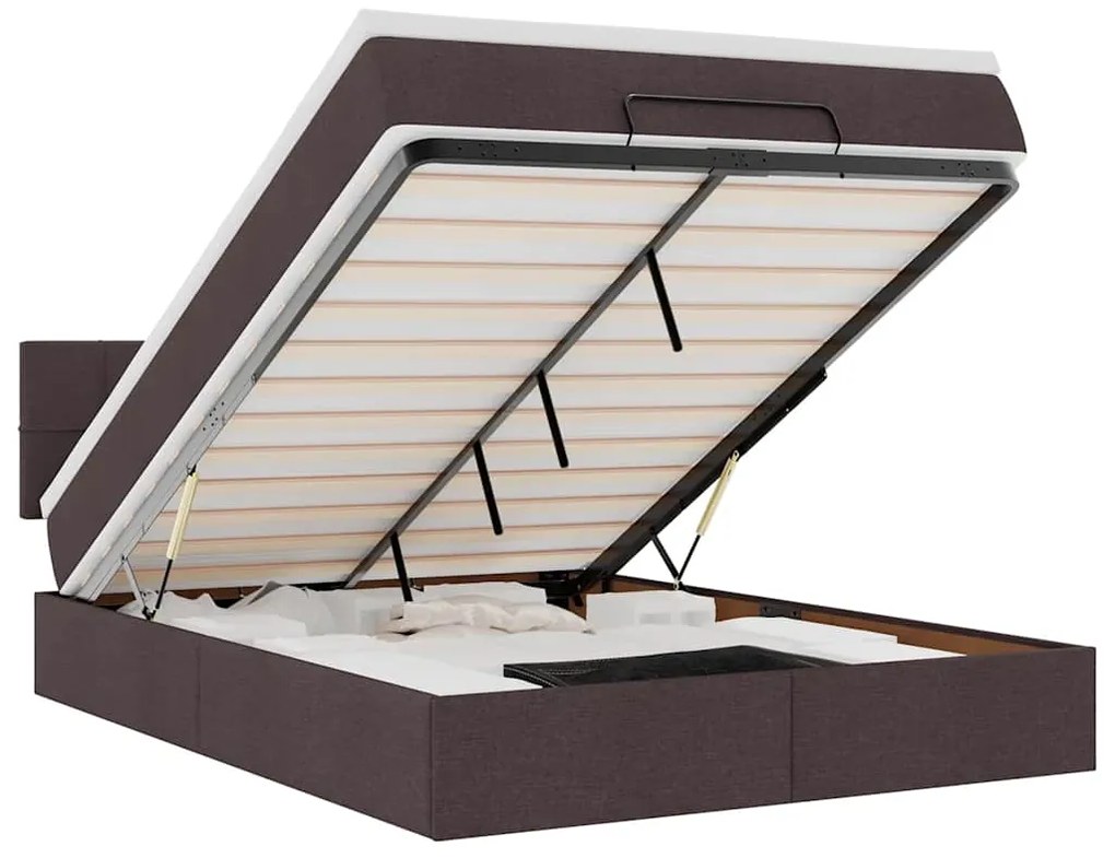 3312315 vidaXL Османска легло с матрак и LED, тъмнокафяво, 140x200 см, плат