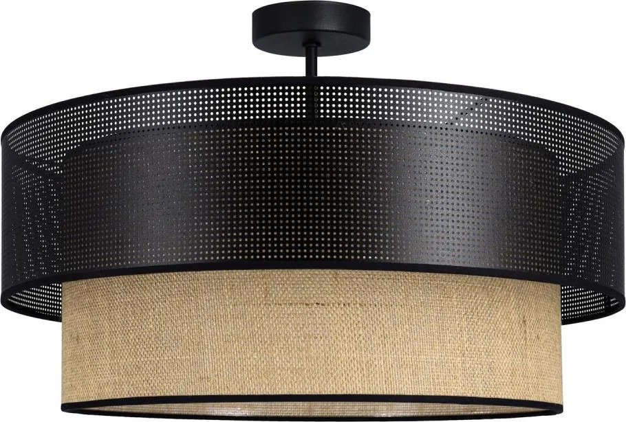 Плътно монтиран таванен полилей BORHO 1xE27/60W/230V Ø 40 см черен/джут