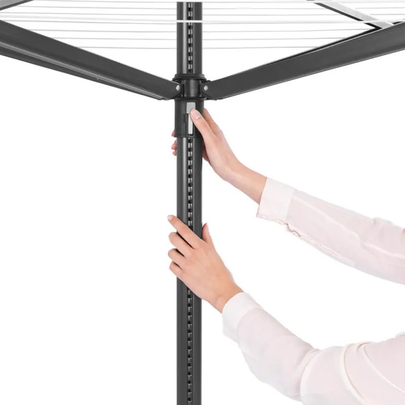 Външен простор Brabantia Lift-O-Matic 1003467, 50 м, Регулируема височина, Метален шиш за вкопаване, Калъф, Торба с щипки, Резистентен на корозия, Черен