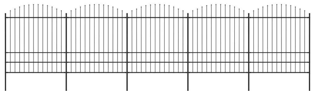 Sonata Градинска ограда с пики, стомана, (1,75-2)x8,5 м, черна