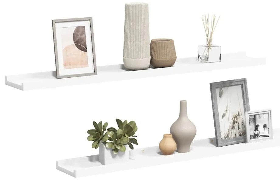 323930 vidaXL Рафтове за фоторамки, 2 бр, бели, 80x9x3 см, МДФ