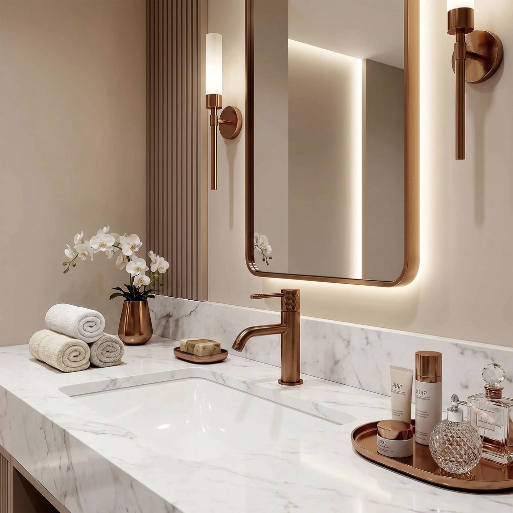 Смесител за мивка Rea Lungo Diamond Brush Copper