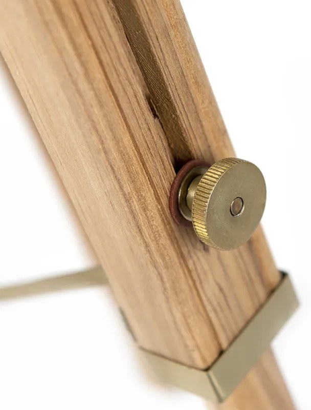 Ръстична подова лампа триножник дърво с античен месинг - Cortin