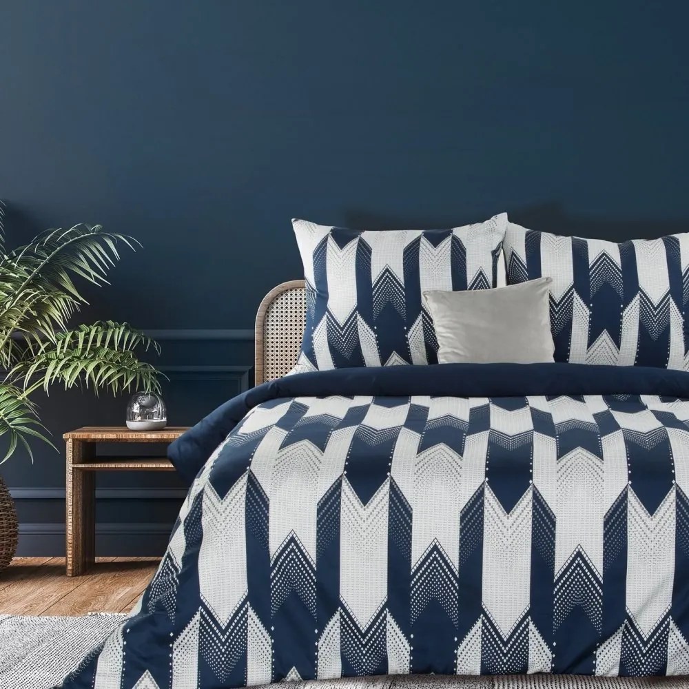 Памучен комплект чаршафи PALERMO с геометричен мотив в сини и бели цветове 3 части: 1бр 160х200 + 2бр 70х80