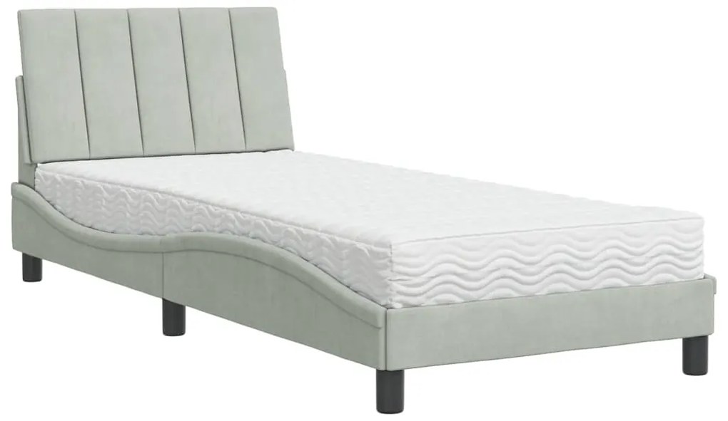 3208574 vidaXL Легло с матрак, светлосиво, 90x200 см, кадифе