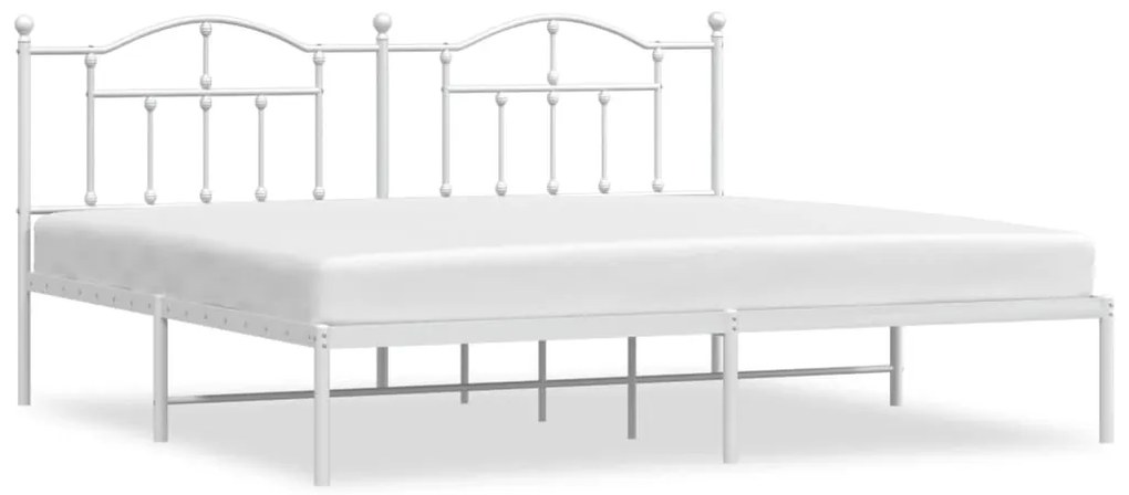 353495 vidaXL Метална рамка за легло с горна табла, бяла, 200x200 см