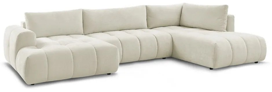 Бежов сгъваем/с място за съхранение ъглов диван (десен ъгъл/U форма) Fuji – Bobochic Paris