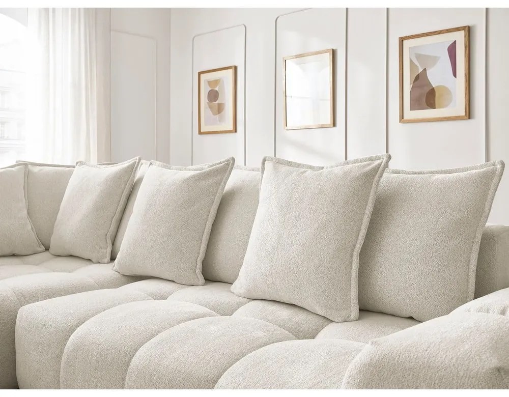 Бял шенилов сгъваем/с място за съхранение ъглов диван (ляв ъгъл/L форма) Everest – Bobochic Paris