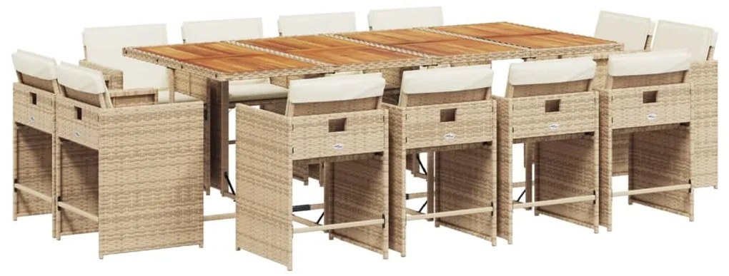 3211228 vidaXL Градински комплект с възглавници, 13 части, бежов полиратан