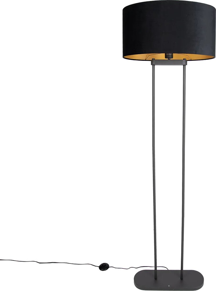 Vloerlamp zwart met zwarte ovale kap 50cm - Thijmen