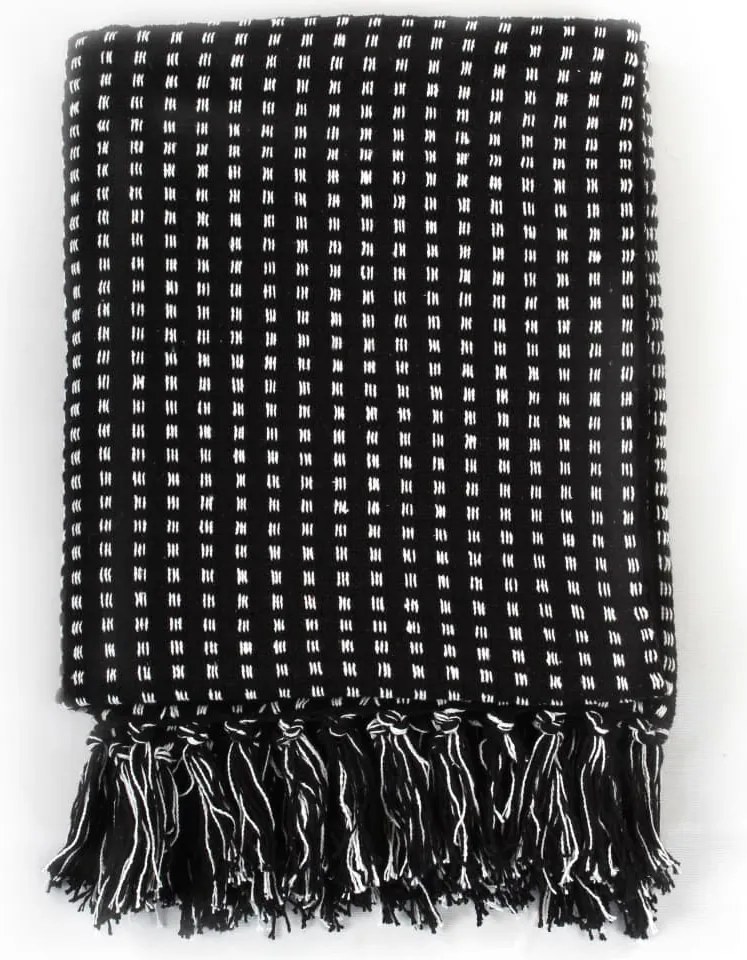 245332 vidaXL Декоративно одеяло, памук, каре, 220x250 см, черно