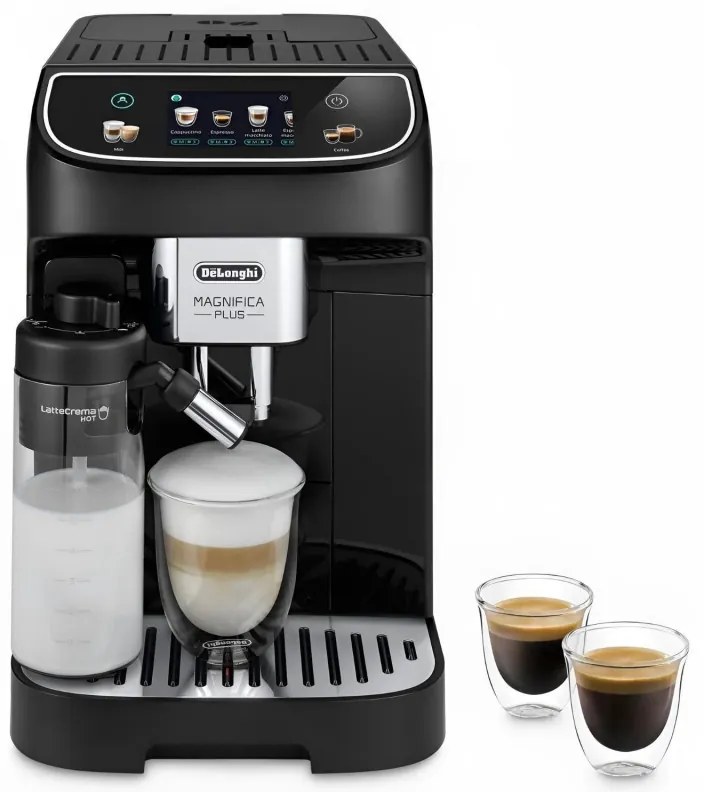 Кафеавтомат DeLonghi Magnifica PLUS ECAM 320.60.B, 1450W, 15 bar, 1.8l, 15 програми, 13 нива на смилане, TFT тъчскрийн, LatteCrema Hot, Опция за кафе на зърна, Черен