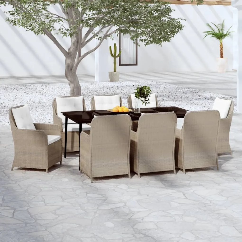 3099570 vidaXL Градински трапезен комплект, 9 части, кафяв