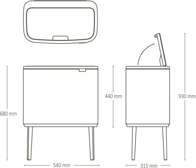 Кош за боклук Brabantia Bo Touch 651105, 36 л, Плавно и безшумно отваряне, Голям отвор, Сив