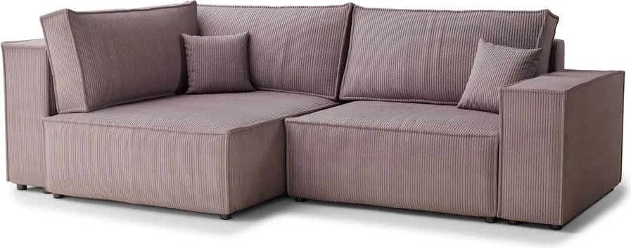 Лилав сгъваем/с място за съхранение ъглов диван от рипсено кадифе (ляв ъгъл/L форма) Tonga – Maison de Rêve
