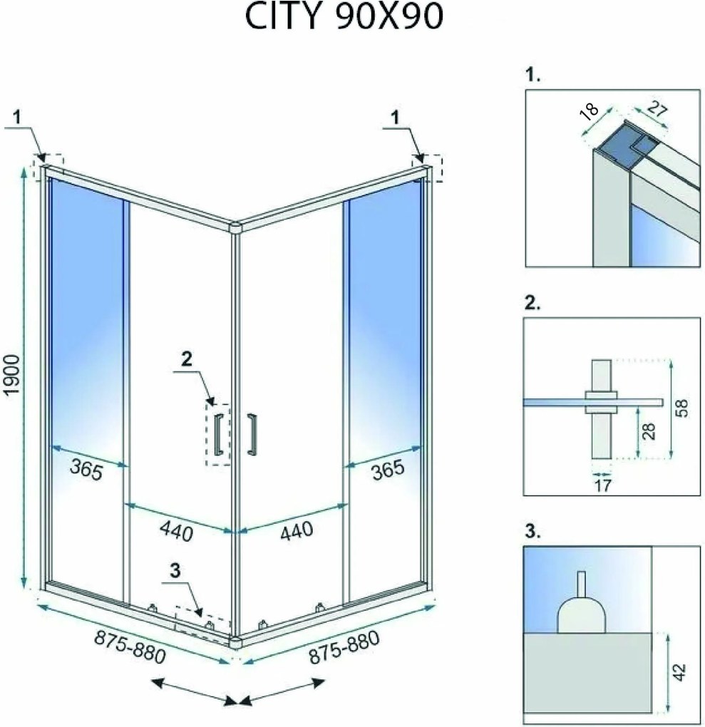 Душ кабина Rea City 90x90 Gold