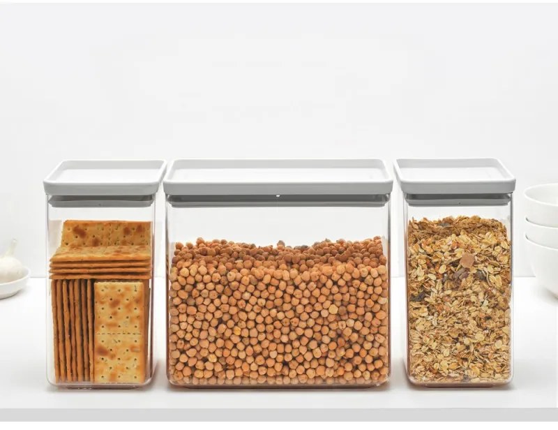 Кутии за съхранение Brabantia Tasty+ Stackable 1008880, 2x1.6л+1x3.5л, Без BPA, Плътно затваряне, Светлосив