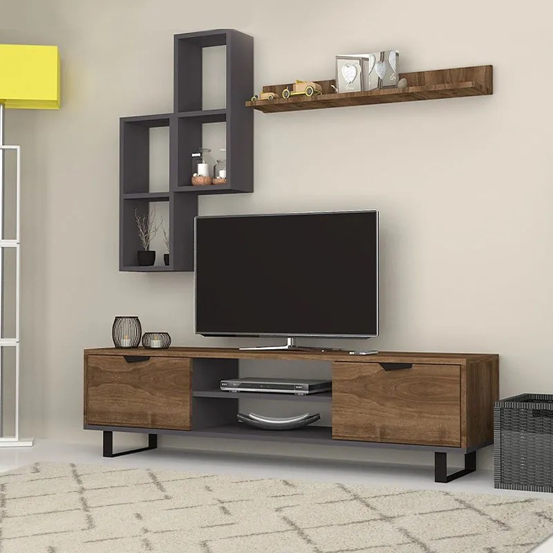 Меламиново ТВ единица Lonsa в орех - сив цвят 160x35x40см.