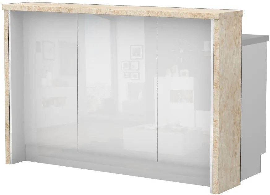 Островна кухненска пейка Raval-Length: 150 cm.-White glossy-Latino Marble