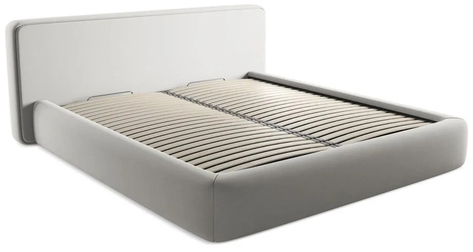 Светлосиво двойно тапицирано легло с място за съхранение и включена подматрачна рамка 180x200 cm Kiana – Makamii