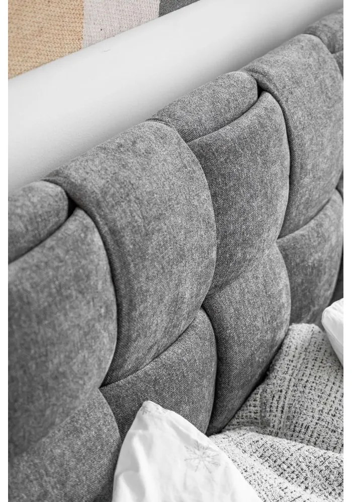 Сиво тапицирано двойно легло с включена подматрачна рамка 180x200 cm Eve – Miuform