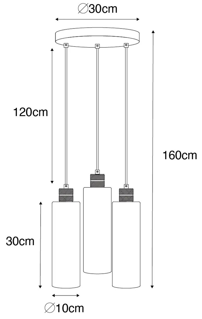 Модерна висяща лампа черна с опушено стъкло 3-светлина - Stavelot