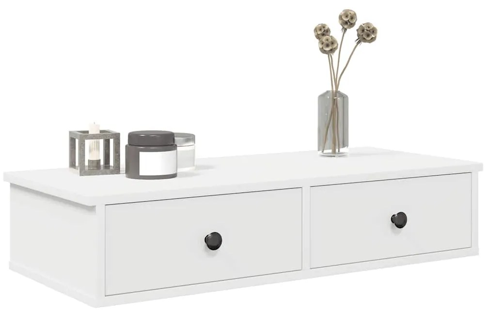 859950 vidaXL Стенен рафт с чекмеджета, бял, 80x34x17 см, инженерно дърво