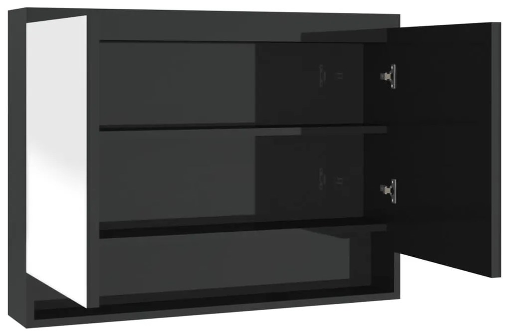331531 vidaXL Шкаф с огледало за баня, 80x15x60 см, МДФ, сияйно черно
