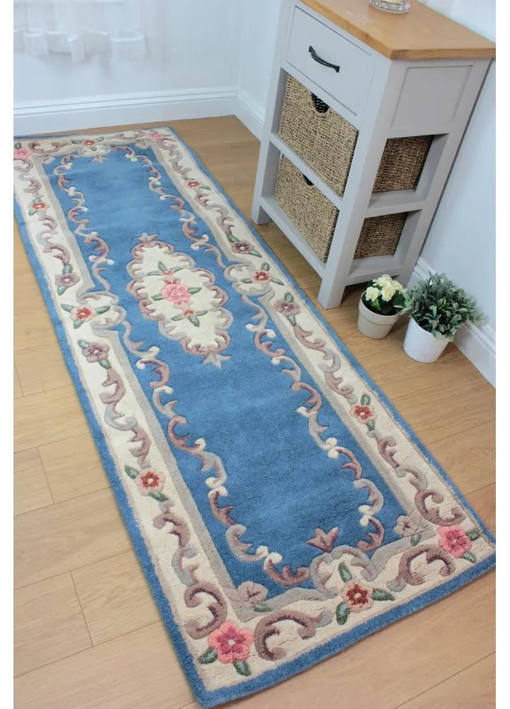 Син вълнен килим , 67 x 210 cm Aubusson - Flair Rugs