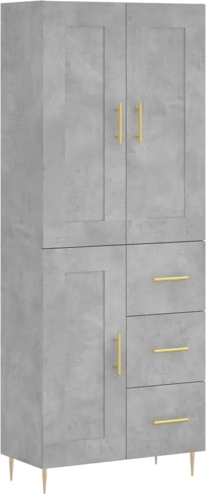 3199997 vidaXL Висок шкаф, бетонно сив, 69,5x34x180 см, инженерно дърво