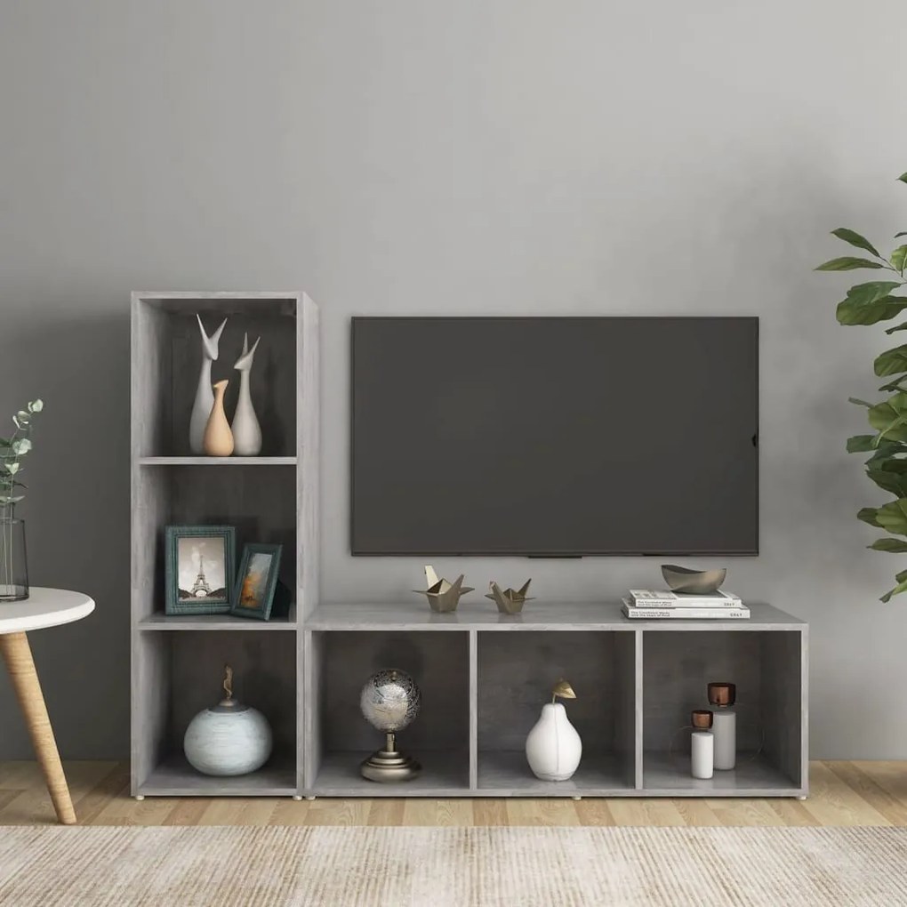 3079938 vidaXL ТВ шкафове, 2 бр, бетонно сиви, 107x35x37 см, инженерно дърво