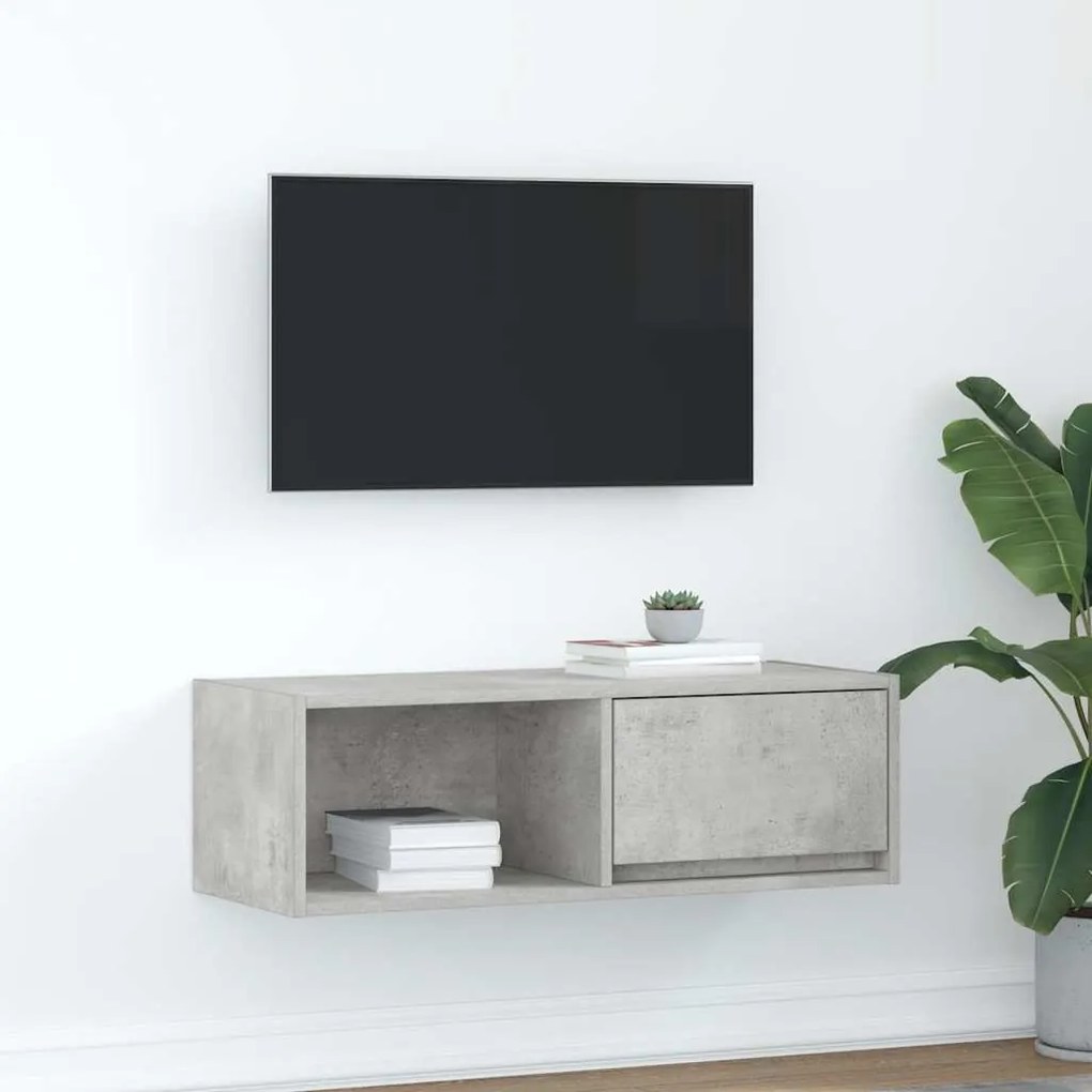 861460 vidaXL ТВ шкаф, бетонно сив, 80x31x25,5 см, инженерно дърво