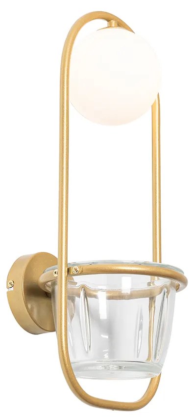 Арт Деко стенна лампа златиста с бяло стъкло - Isabella