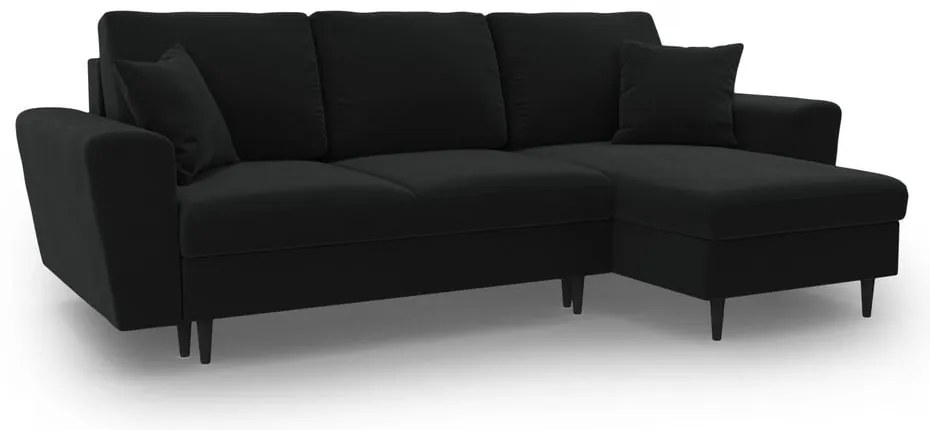 Черен кадифен разтегателен ъглов диван с място за съхранение Kyoto – Cosmopolitan Design