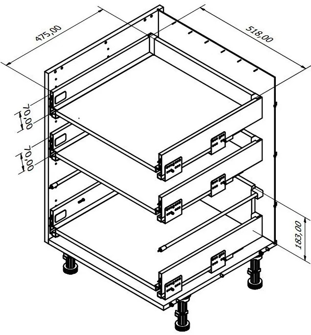 Подов шкаф Raval R-60-3MBOX-White - White glossy