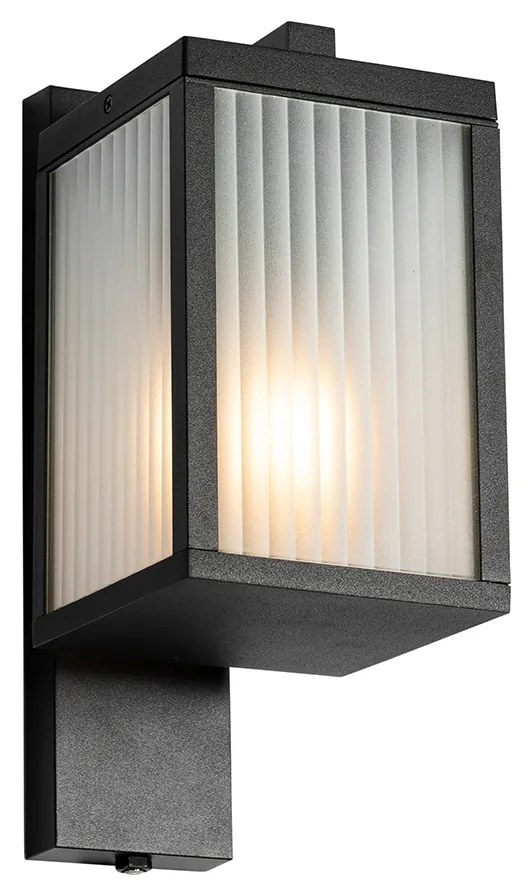 Външна стенна лампа черна с релефно стъкло и сензор за здрач - Charlois