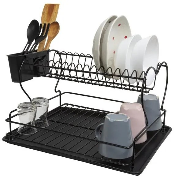 Метален сушилник за съдове на 2 етажа черен PERILLA-(71109)