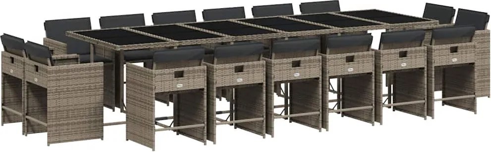 3211244 vidaXL Градински комплект с възглавници 17 части полиратан сив