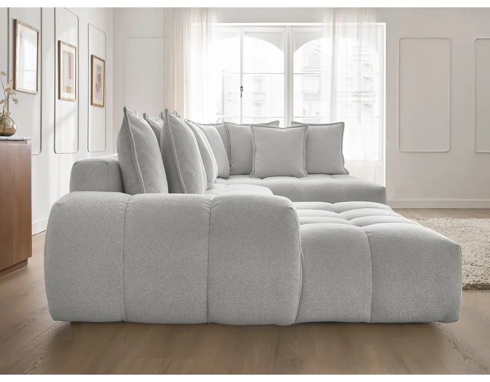Светлосив шенилов сгъваем/с място за съхранение ъглов диван (десен ъгъл/U форма) Everest – Bobochic Paris