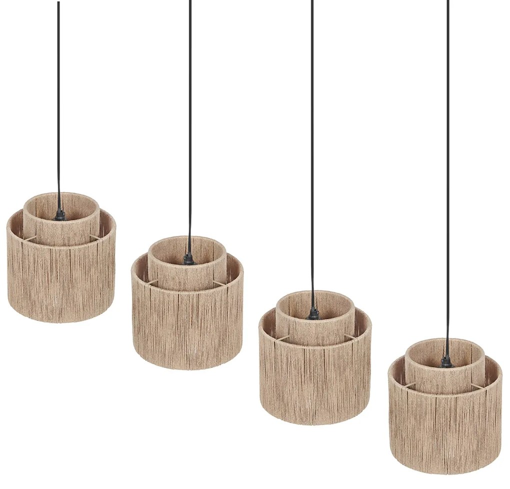 Japandi висяща лампа черна с кафяво въже 4 светлини - Smilla