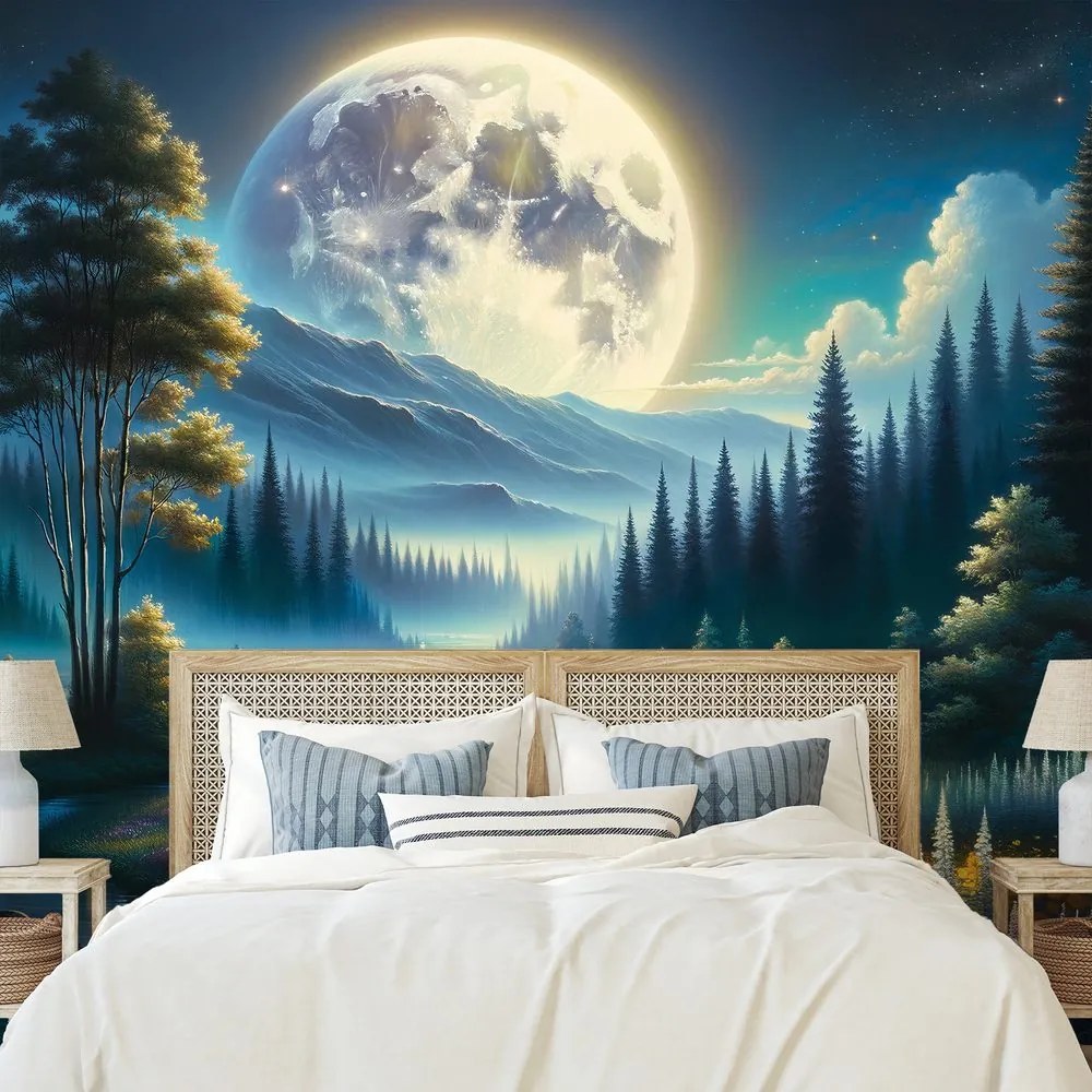 Тапет – Вълшебен нощен пейзаж с луна