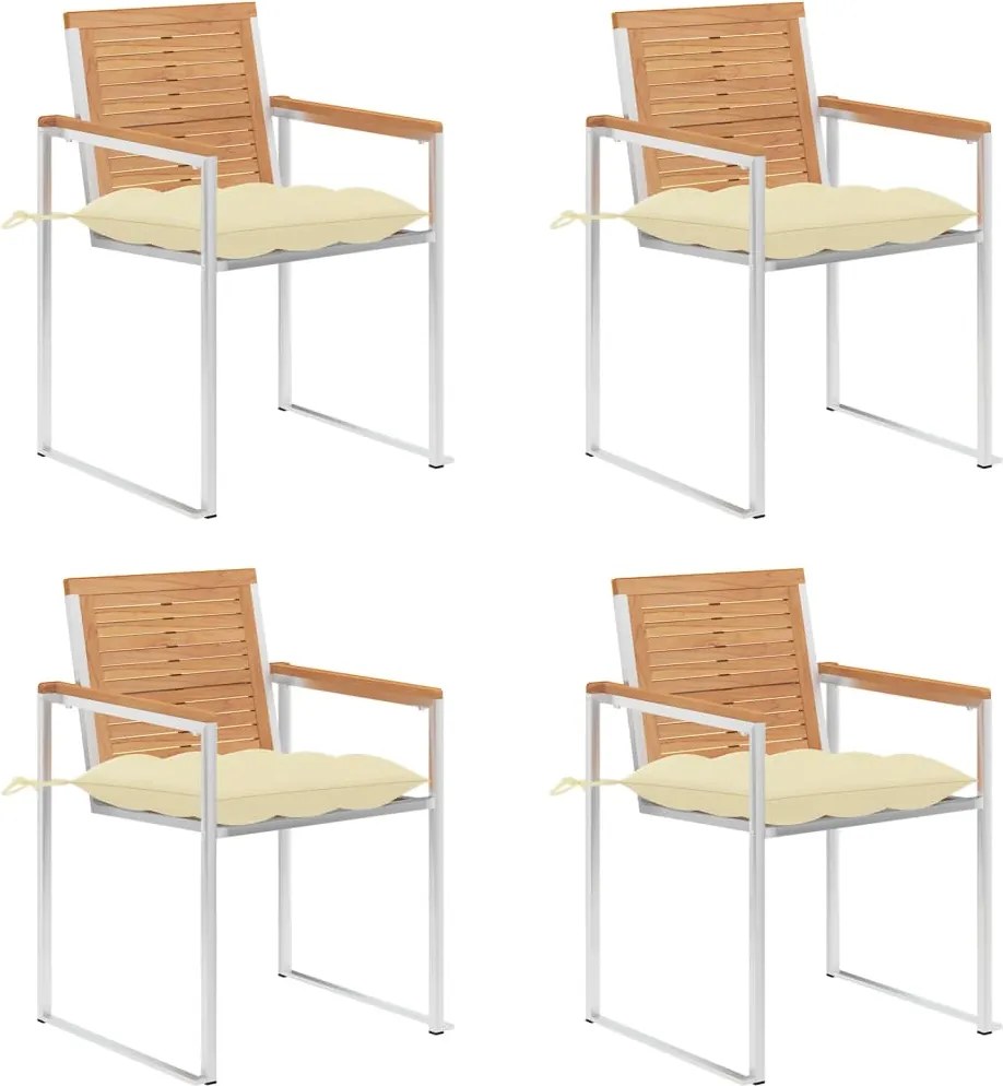 3078571 vidaXL Градински столове 4 бр с възглавници тиково дърво масив