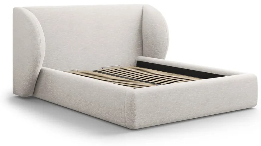 Светлосиво двойно тапицирано легло с място за съхранение с включена подматрачна рамка 180x200 cm Miley – Micadoni