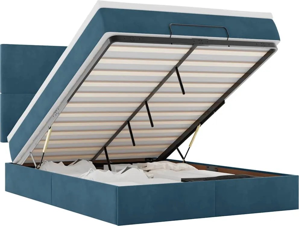 3314250 vidaXL Османска легло с матраци и LED, тъмносиньо, 140x190 см, кадифе