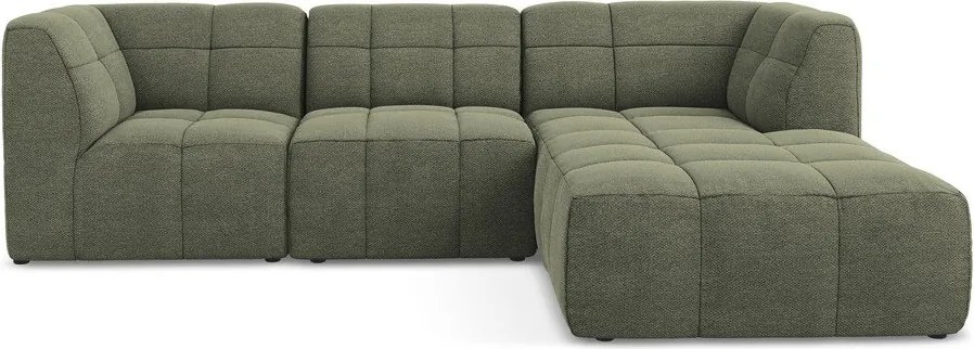 Зелен ъглов диван от прежда с примки от букле (десен ъгъл) Aloha – Makamii