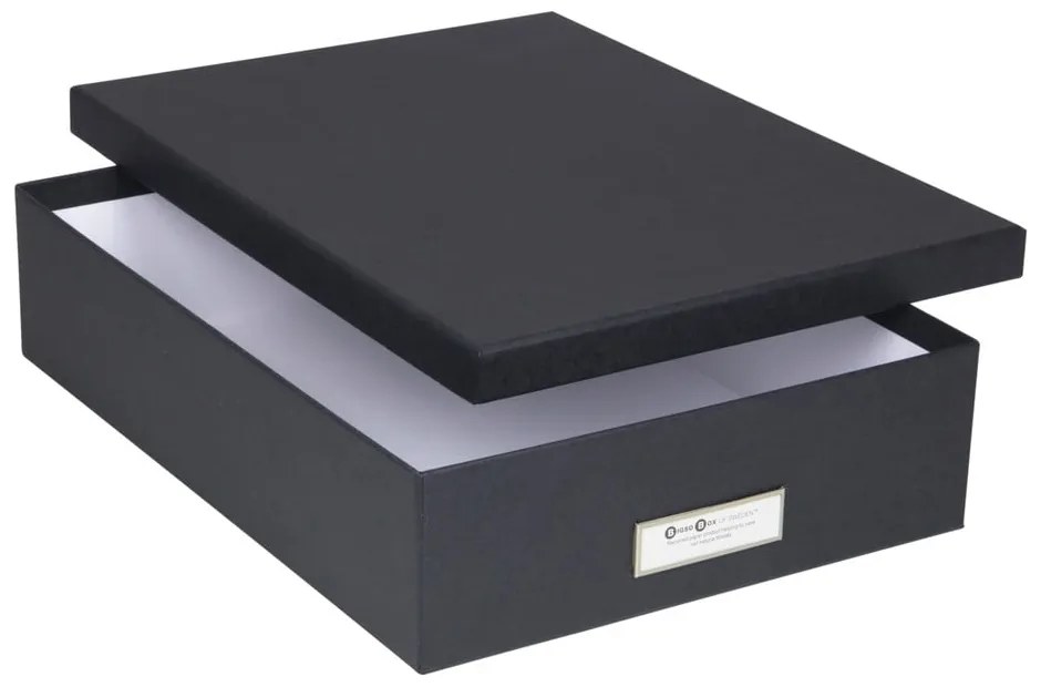 Тъмно сива кутия за съхранение с етикет за име за документи, размер A4 Oskar - Bigso Box of Sweden