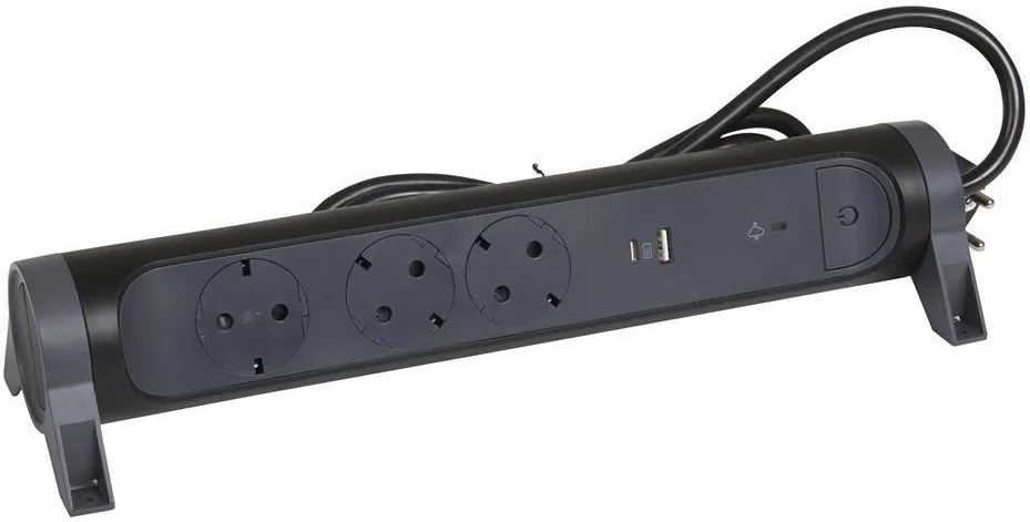 Legrand Разклонител ЧЕРЕН 3x2P+E с кабел 1.5 метра с гръмозащита и USB A+C 3A 15W Premium NEW  - 694512