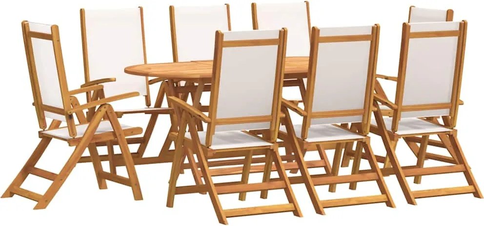 3279285 vidaXL Градински трапезен комплект, 9 части, акация масив и textilene